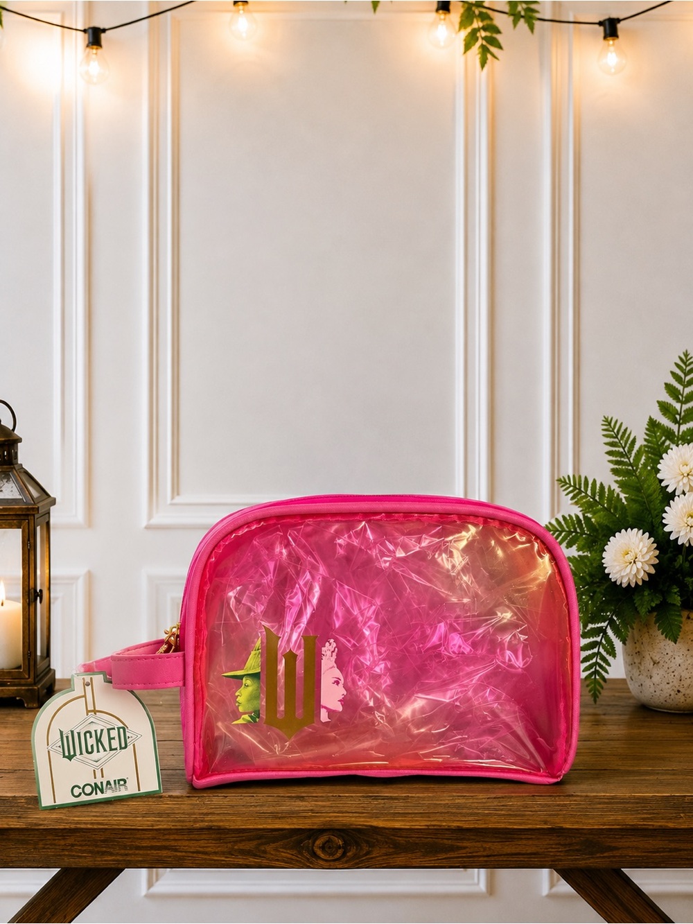 Wicked x Conair Pink Iridescent Cosmetic Bag